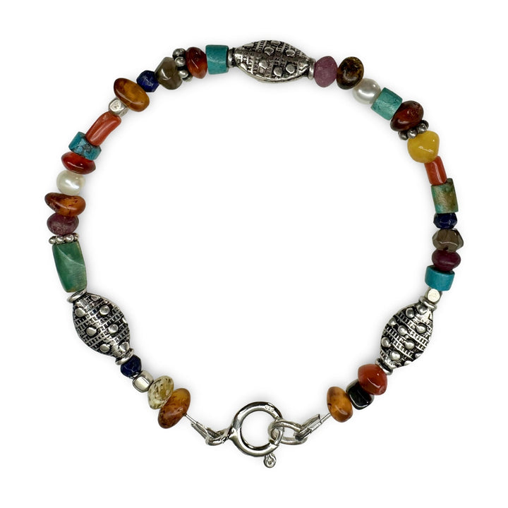 Handgefertigtes Armband aus Edelsteinen, Perlen und Silber - Perlen - Atelier Tibet