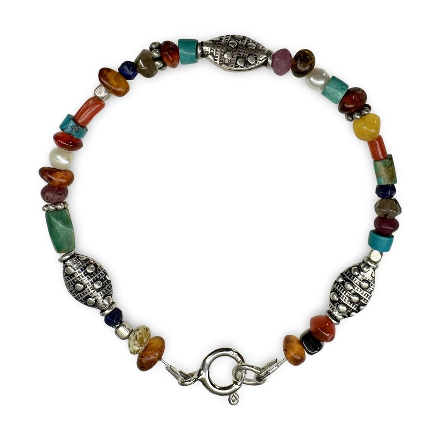 Handgefertigtes Armband aus Edelsteinen, Perlen und Silber - Perlen - Atelier Tibet
