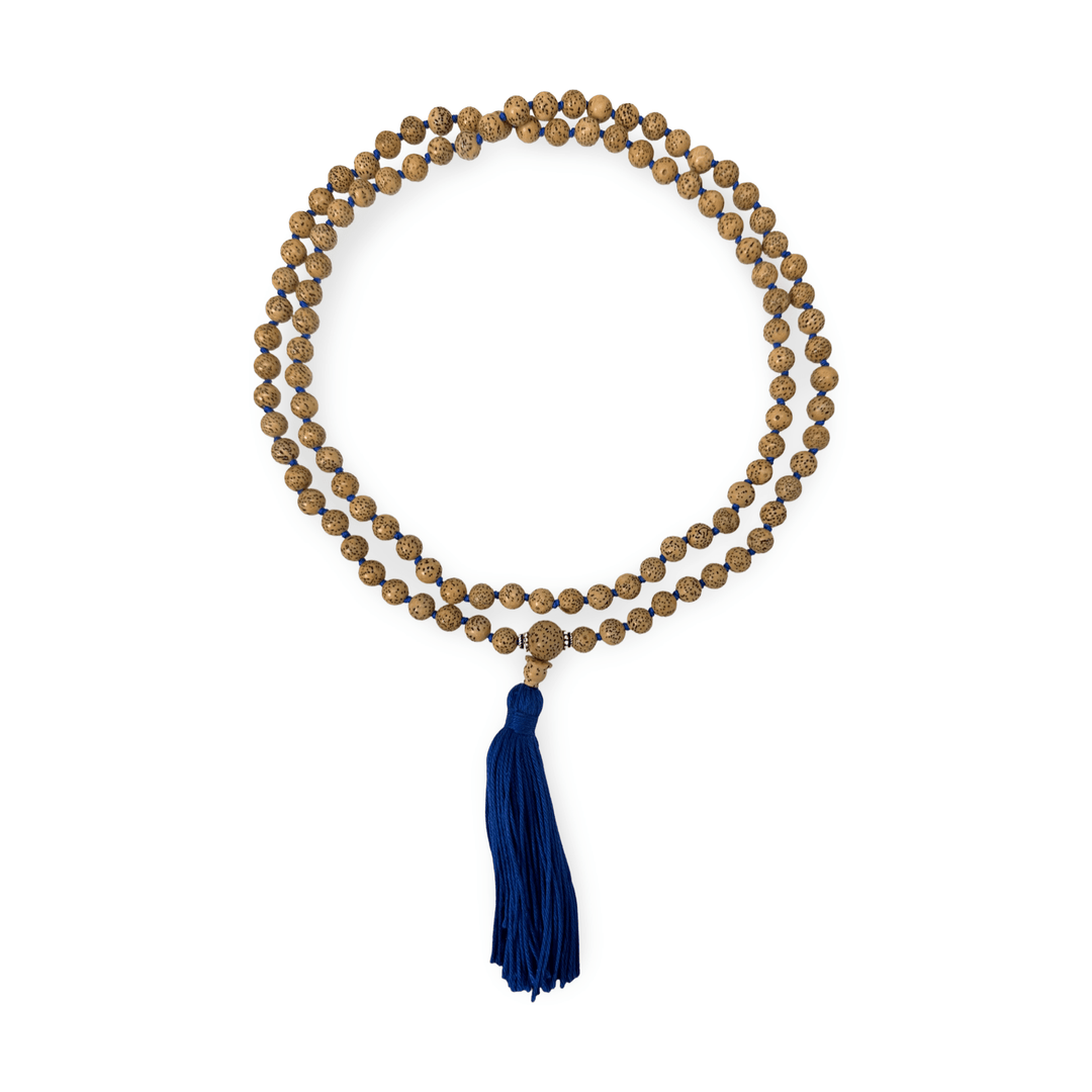Handgeknüpfte Lotus-Samen-Mala mit blauer Quaste - Atelier Tibet