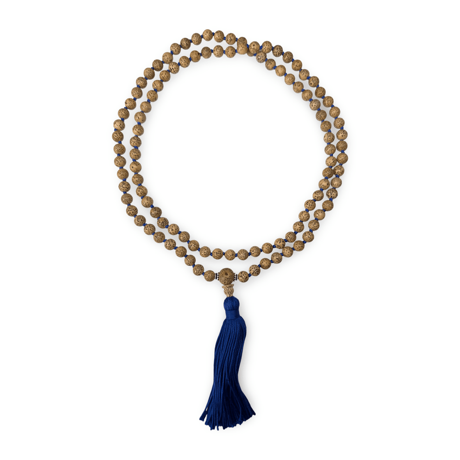 Handgeknüpfte Lotus-Samen-Mala mit blauer Quaste - Atelier Tibet