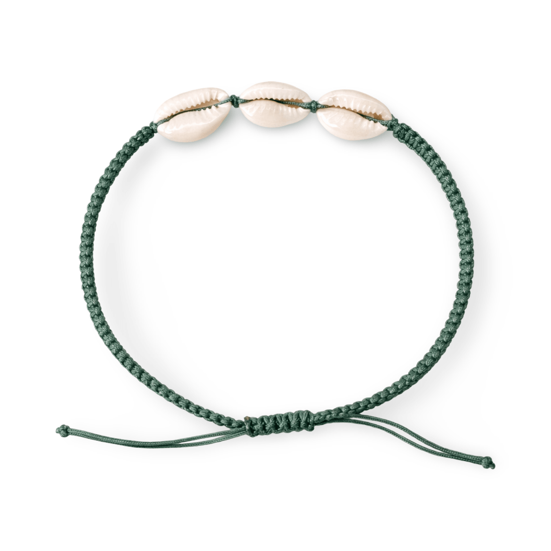 Handgeknüpftes Fusskettchen mit drei Muscheln, verschiedene Farben - Atelier Tibet