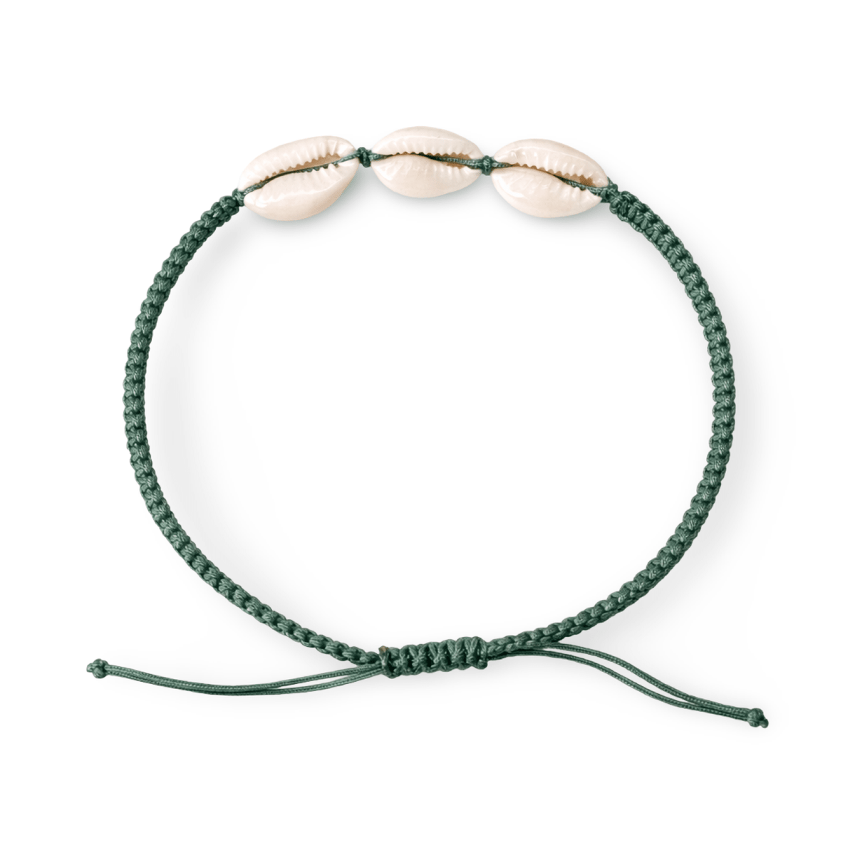 Handgeknüpftes Fusskettchen mit drei Muscheln, verschiedene Farben - Atelier Tibet