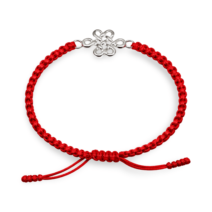 Handgeknüpftes Glücksarmband – Endloser Knoten aus Silber - Atelier Tibet