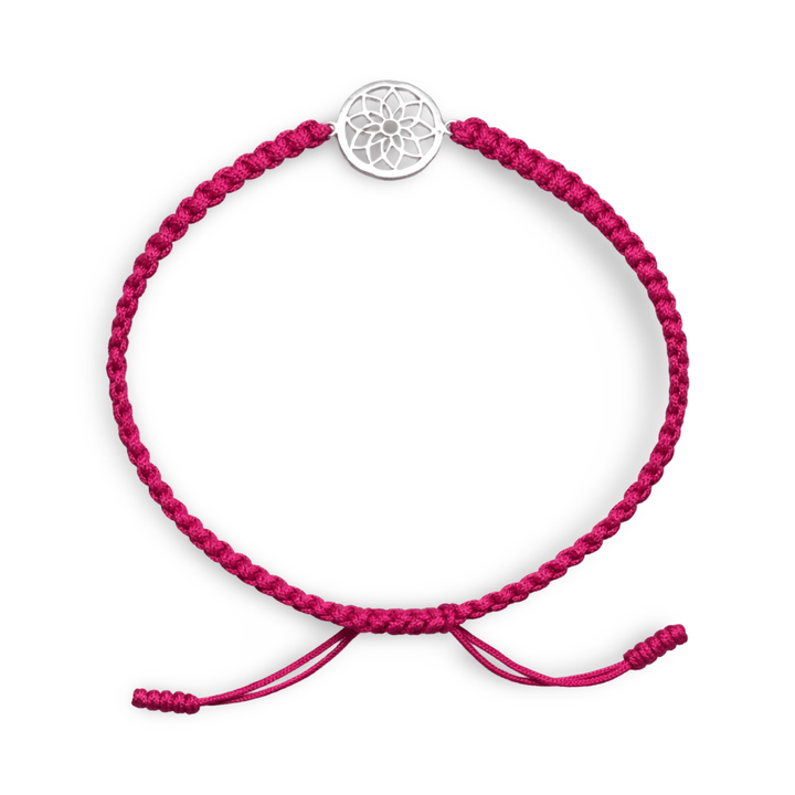 Handgeknüpftes Glücksarmband – Lotusblüte aus Silber - Atelier Tibet