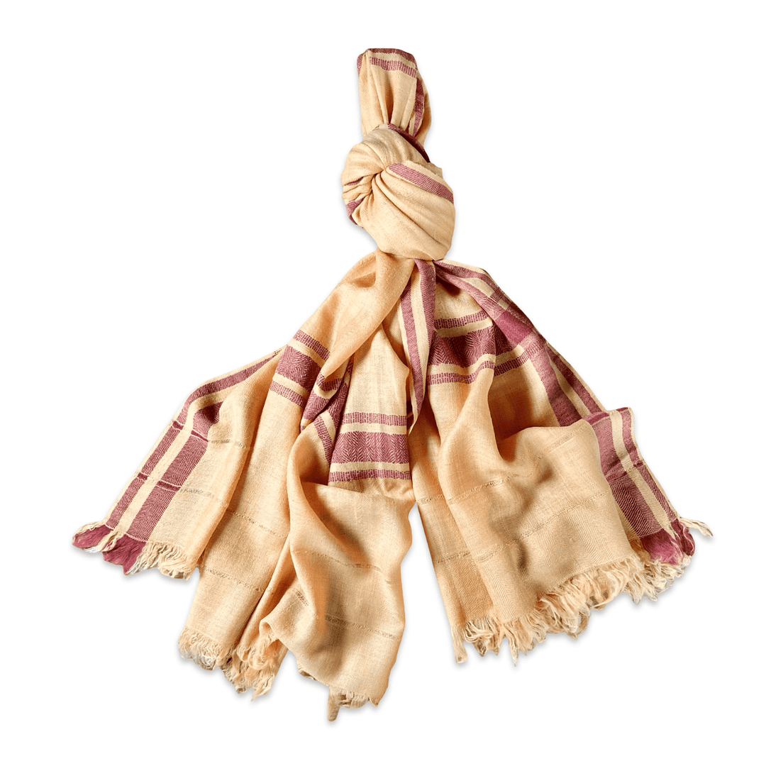 Himalaya Kaschmir Schal • 100% Pashmina • Apricot & Dunkelrot - Atelier Tibet