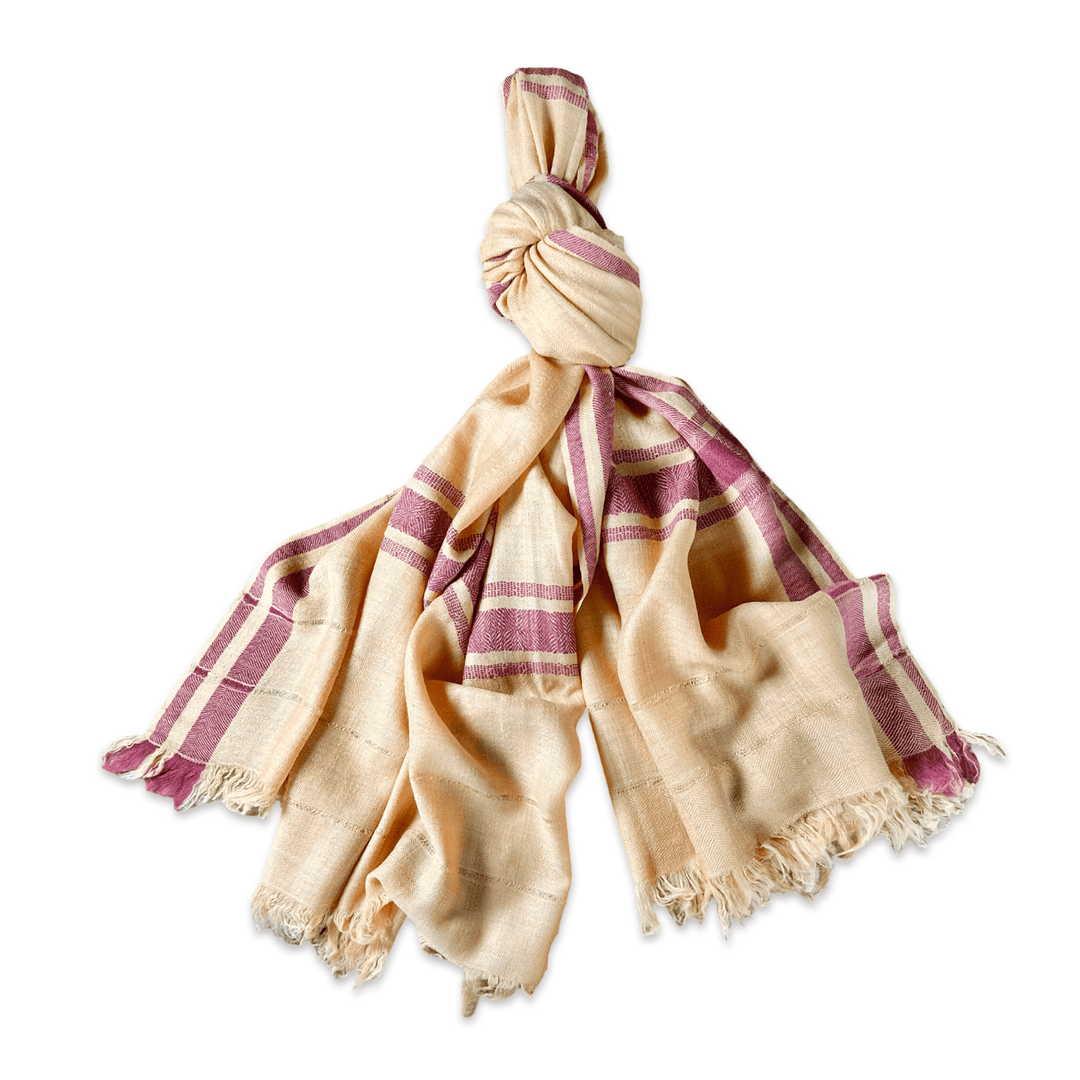 Himalaya Kaschmir Schal • 100% Pashmina • Apricot & Dunkelrot - Atelier Tibet