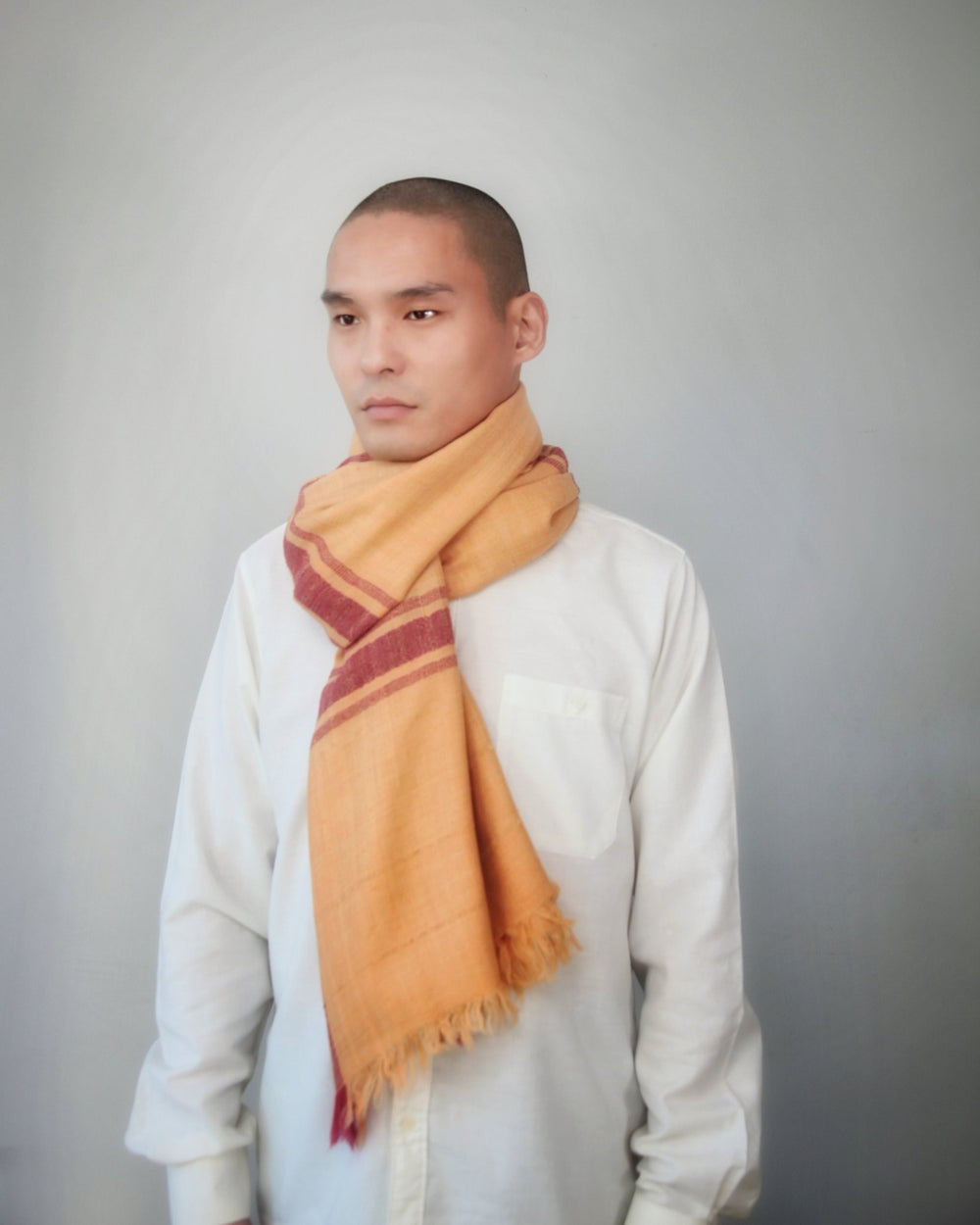 Himalaya Kaschmir Schal • 100% Pashmina • Apricot & Dunkelrot - Atelier Tibet