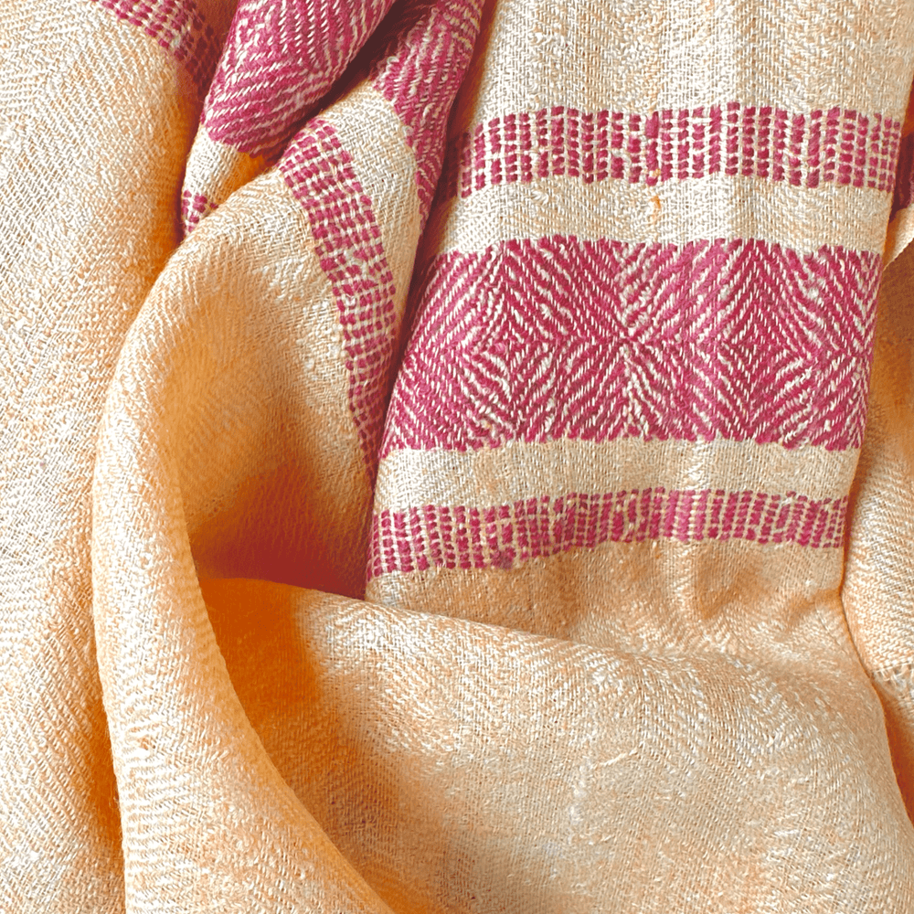 Himalaya Kaschmir Schal • 100% Pashmina • Apricot & Dunkelrot - Atelier Tibet