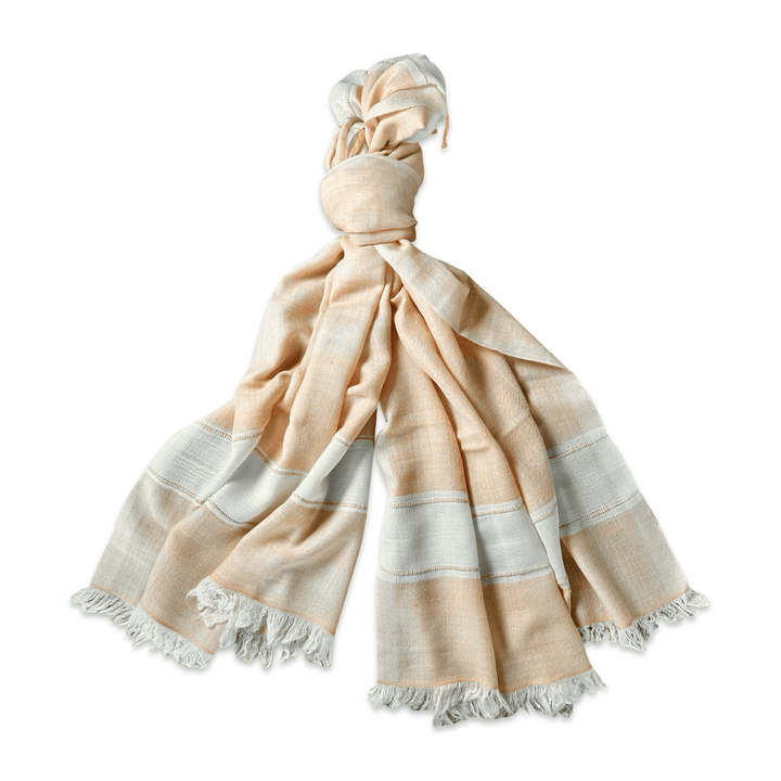Himalaya Kaschmir Schal • 100% Pashmina • Apricot & Offwhite - Atelier Tibet