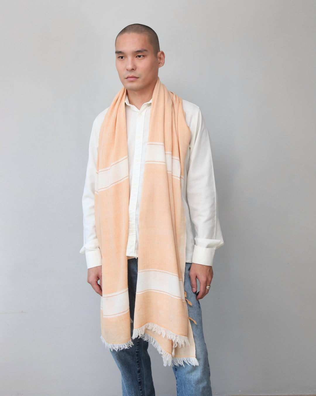 Himalaya Kaschmir Schal • 100% Pashmina • Apricot & Offwhite - Atelier Tibet