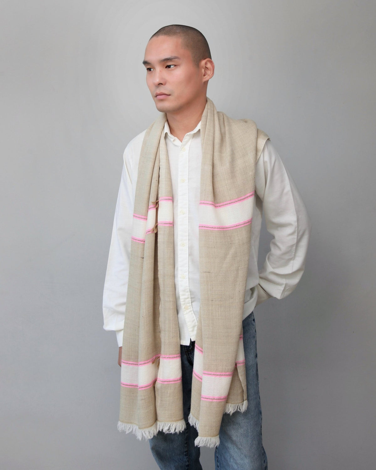 Himalaya Kaschmir Schal • 100% Pashmina • Beige & Pink - Atelier Tibet