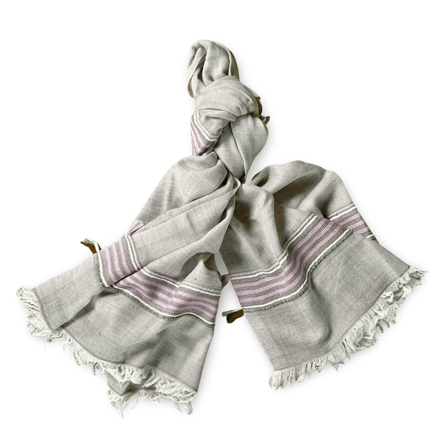 Himalaya Kaschmir Schal • 100% Pashmina • Beige & Violett - Atelier Tibet