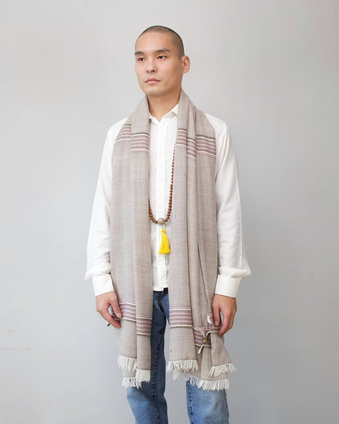 Himalaya Kaschmir Schal • 100% Pashmina • Beige & Violett - Atelier Tibet