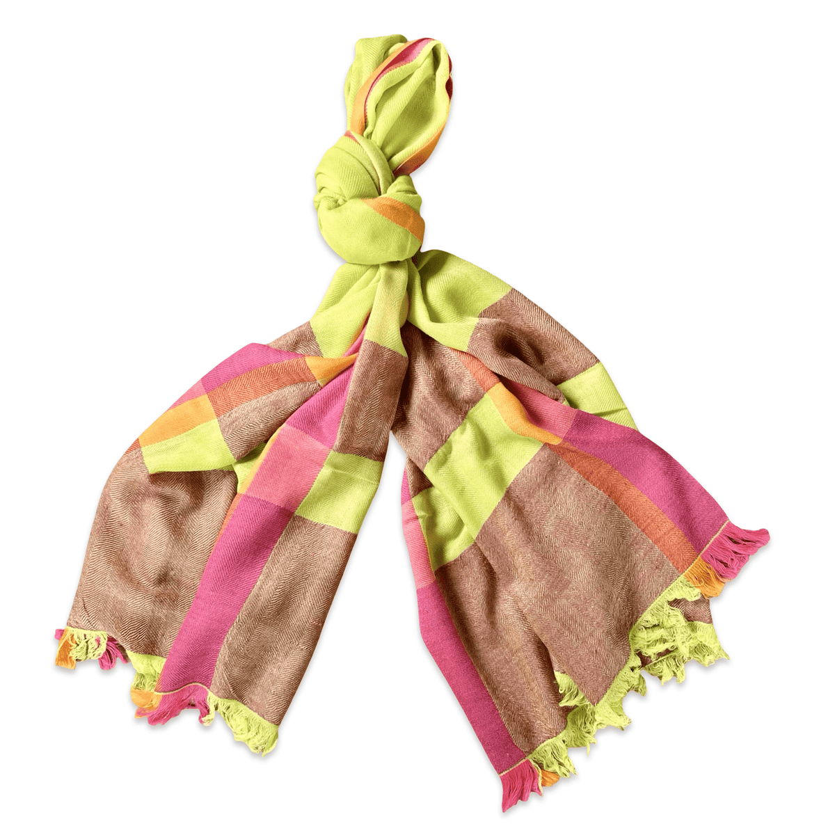Himalaya Kaschmir Schal • 100% Pashmina • Grün, Pink, Orange, Braun - Atelier Tibet