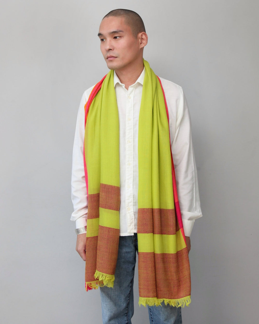 Himalaya Kaschmir Schal • 100% Pashmina • Grün, Pink, Orange, Braun - Atelier Tibet