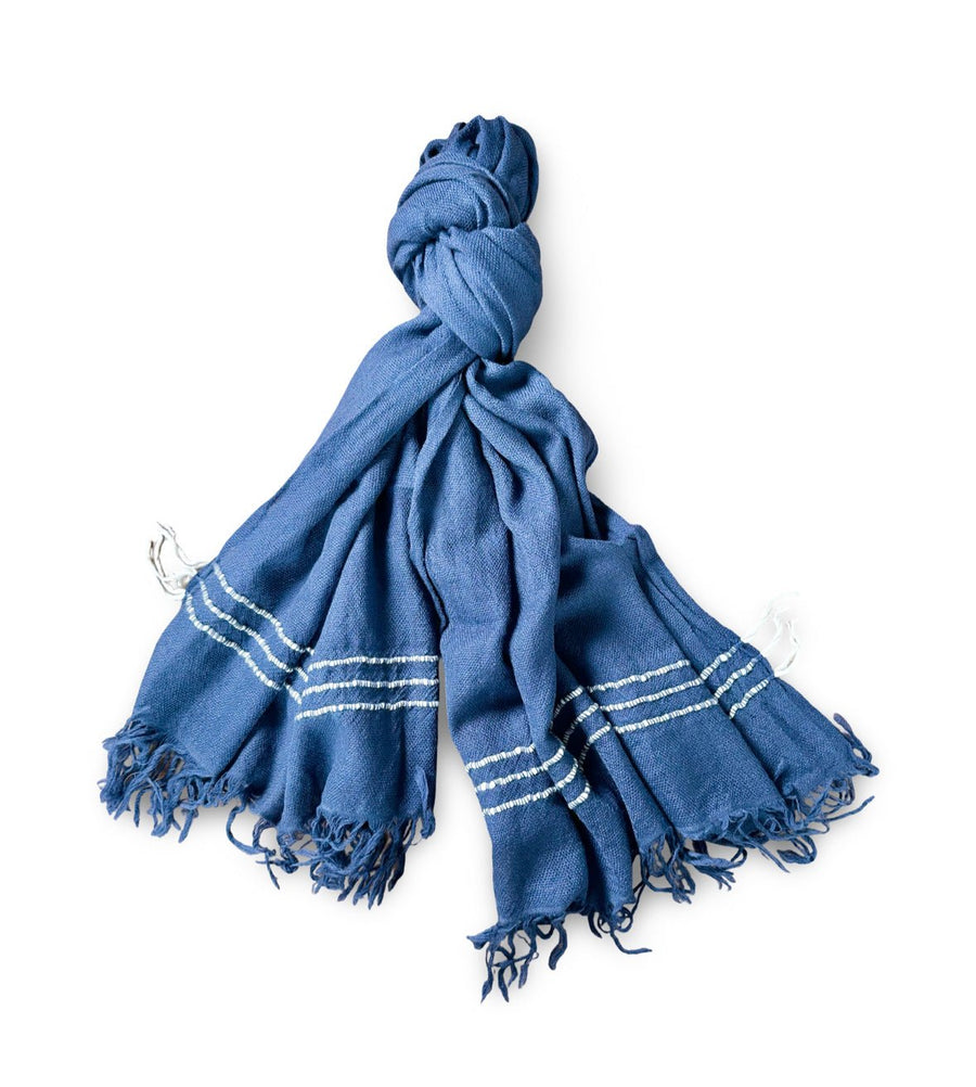 Himalaya - Schal • 100% Wolle • Indigoblau mit weissen Streifen - Atelier Tibet