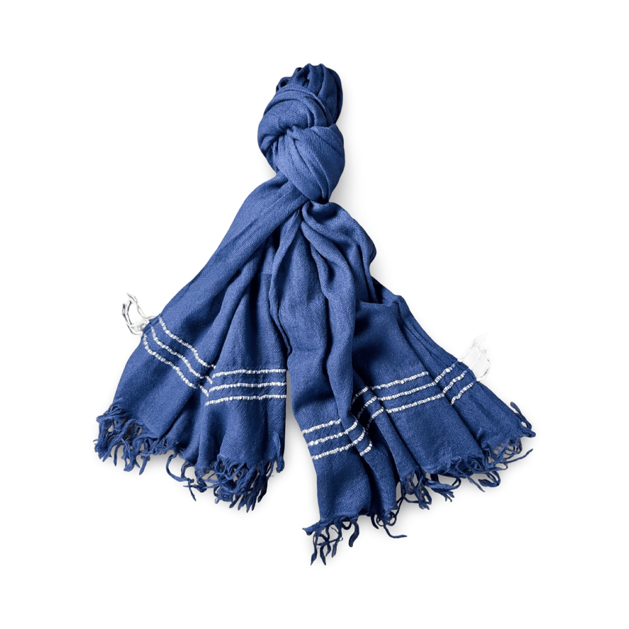 Himalaya - Schal • 100% Wolle • Indigoblau mit weissen Streifen - Atelier Tibet