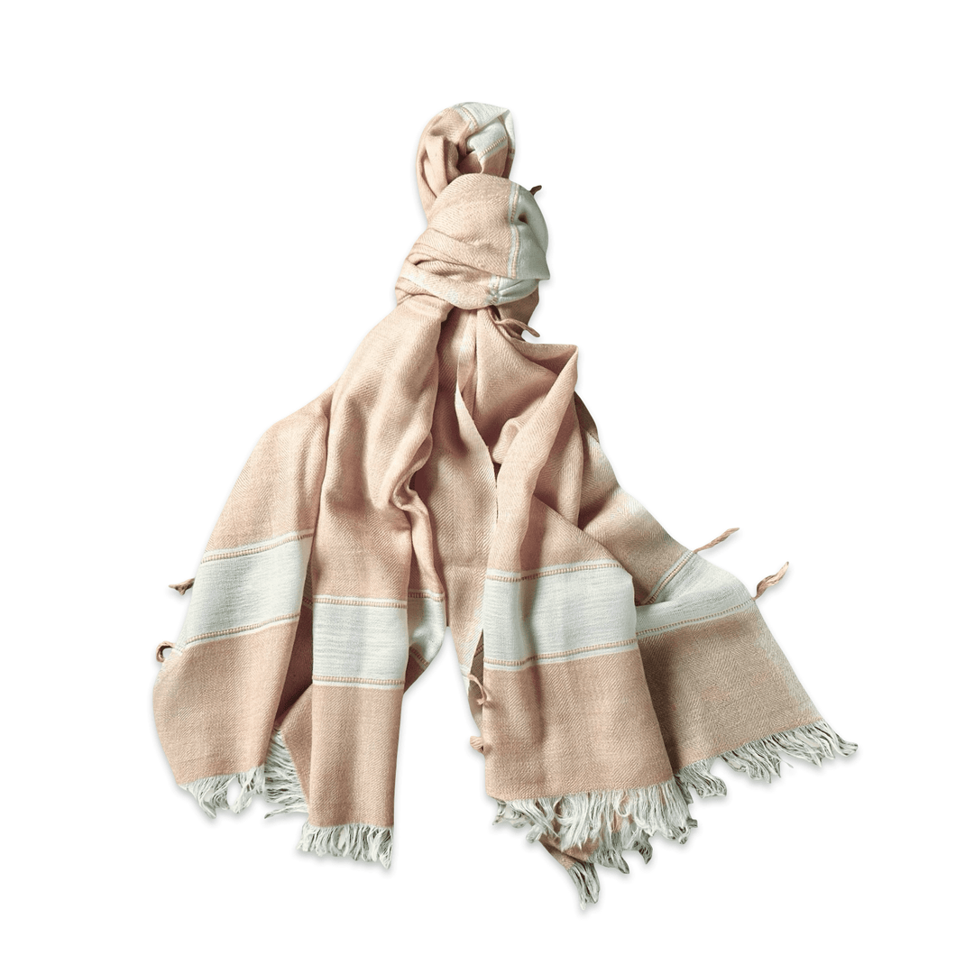 Himalaya Schal • 80% Wolle, 20% Pashmina • Apricot & Offwhite - Atelier Tibet