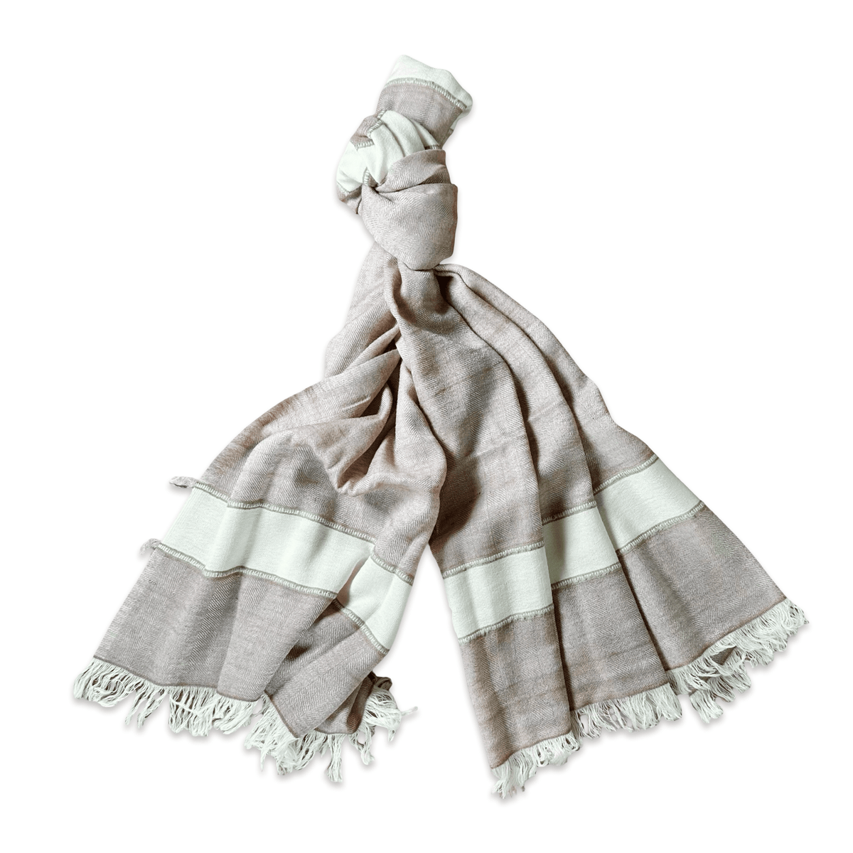 Himalaya Schal • 80% Wolle, 20% Pashmina • Beige & Offwhite - Atelier Tibet