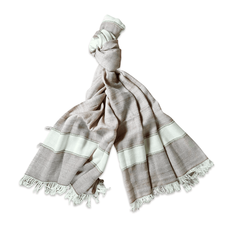 Himalaya Schal • 80% Wolle, 20% Pashmina • Beige & Offwhite - Atelier Tibet