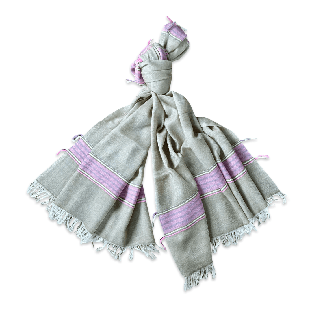 Himalaya Schal • 80% Wolle, 20% Pashmina • Beige & Pink - Atelier Tibet