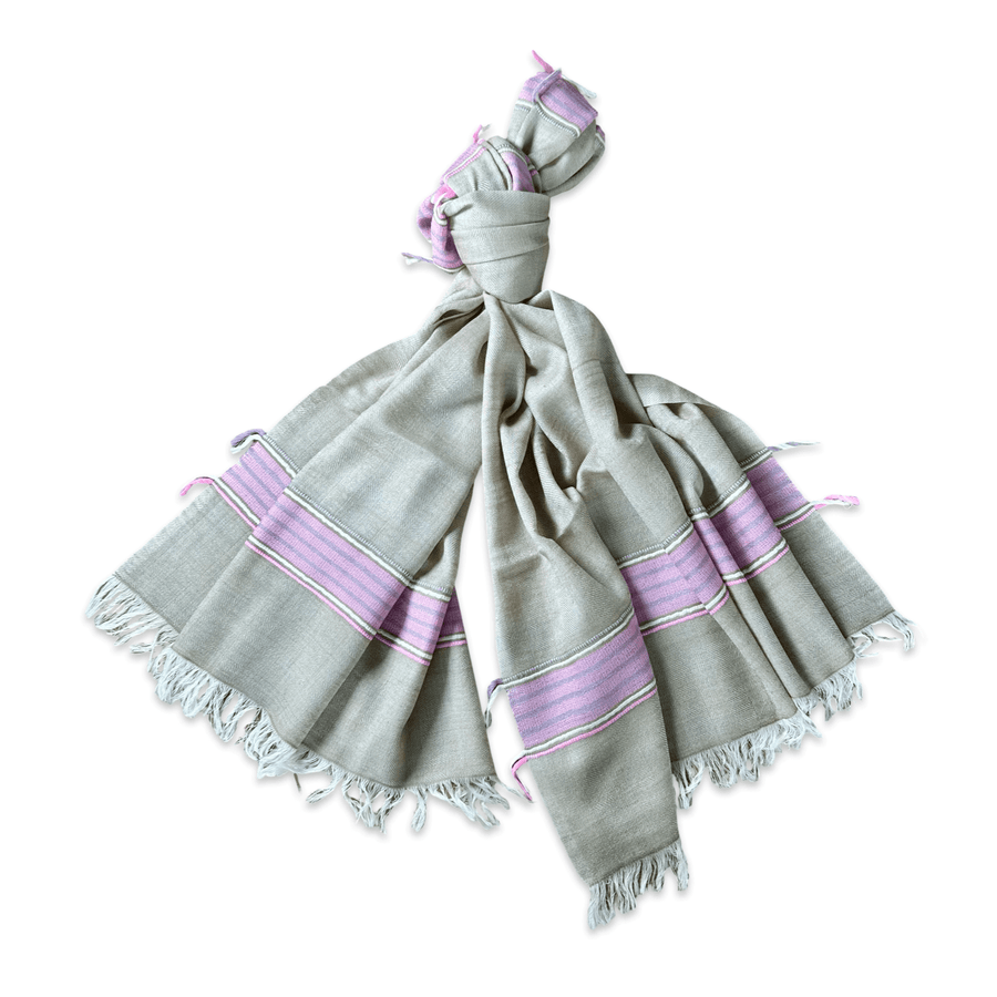 Himalaya Schal • 80% Wolle, 20% Pashmina • Beige & Pink - Atelier Tibet