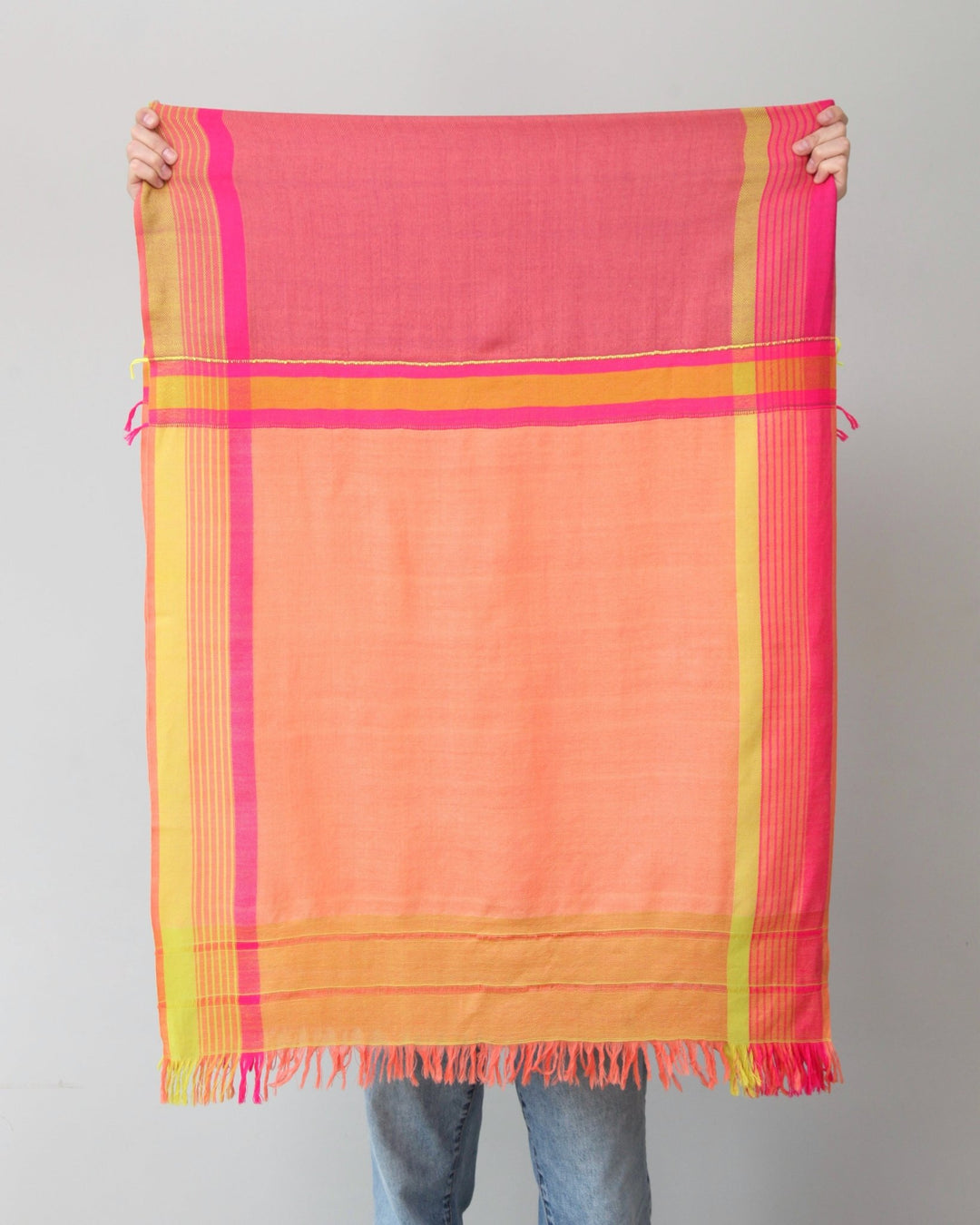 Himalaya Schal • 80% Wolle, 20% Pashmina • Koralle, Grün, Pink - Atelier Tibet