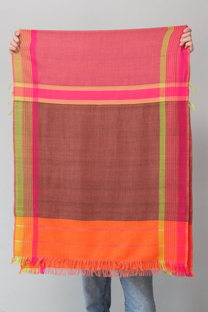 Himalaya Schal • 80% Wolle, 20% Pashmina • Orange, Pink, Violett, Grün, Gelb, Koralle - Atelier Tibet