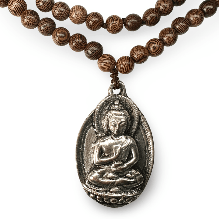 Holz-Mala mit Buddha-Medaillon - Atelier Tibet