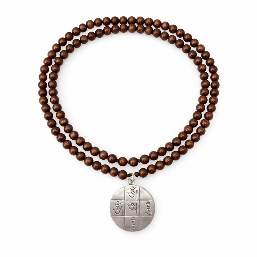 Holz - Mala mit Mantra - Medaillon - Atelier Tibet
