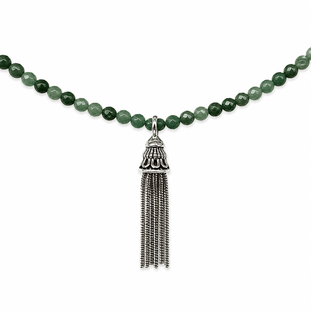Jade - Kette mit Silberquaste - Atelier Tibet