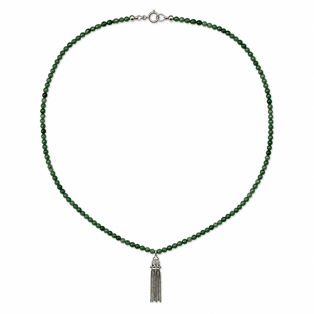 Jade - Kette mit Silberquaste - Atelier Tibet