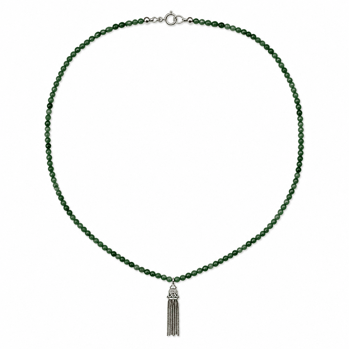 Jade - Kette mit Silberquaste - Atelier Tibet