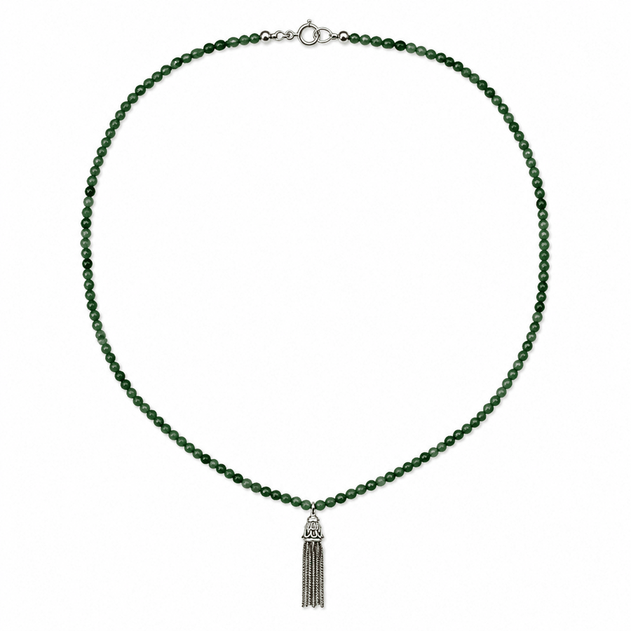 Jade - Kette mit Silberquaste - Atelier Tibet