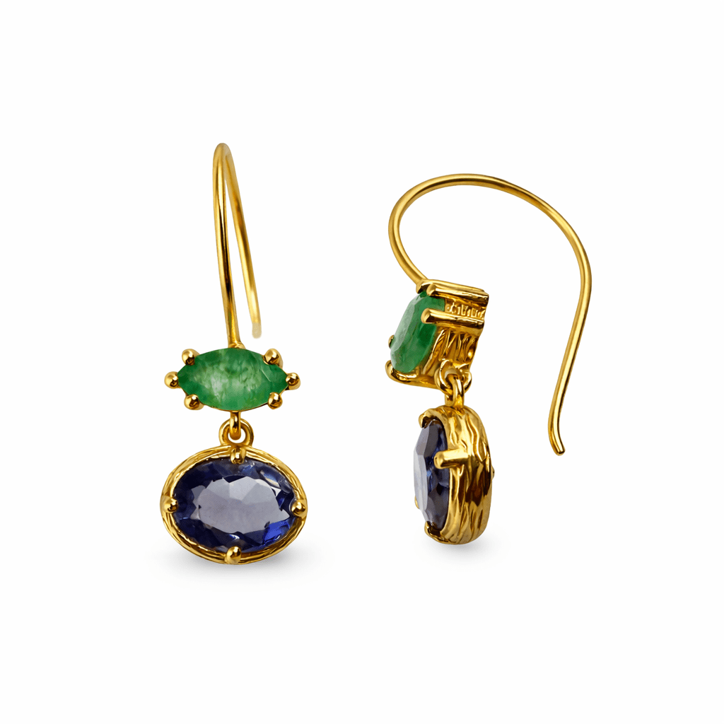 Kaleidoskop - Ohranhänger mit Edelsteinen – Gold, Nephrit & Iolith - Atelier Tibet