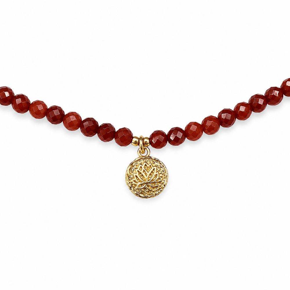 Karneol - Kette mit goldenem Lotus - Metaillon - Atelier Tibet