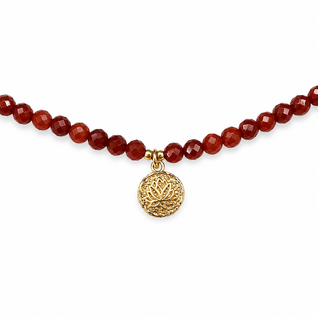 Karneol - Kette mit goldenem Lotus - Metaillon - Atelier Tibet
