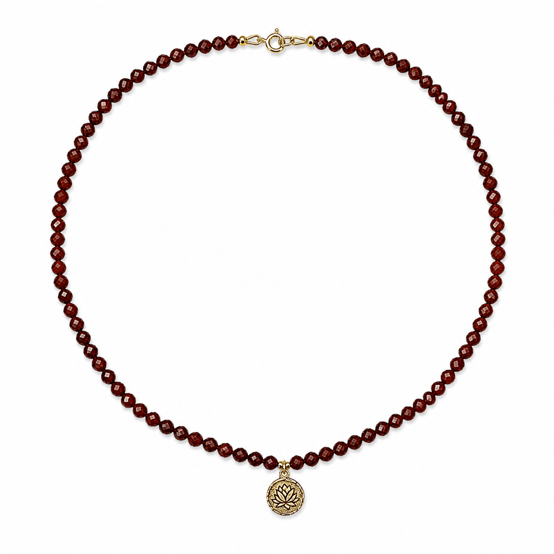 Karneol - Kette mit goldenem Lotus - Metaillon - Atelier Tibet