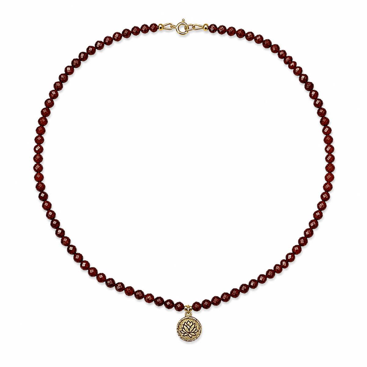Karneol - Kette mit goldenem Lotus - Metaillon - Atelier Tibet