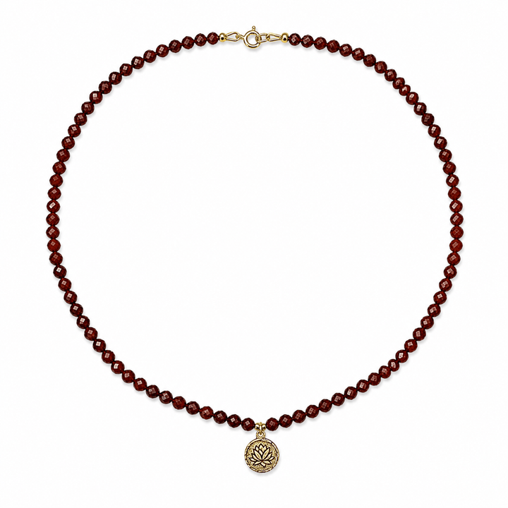 Karneol - Kette mit goldenem Lotus - Metaillon - Atelier Tibet