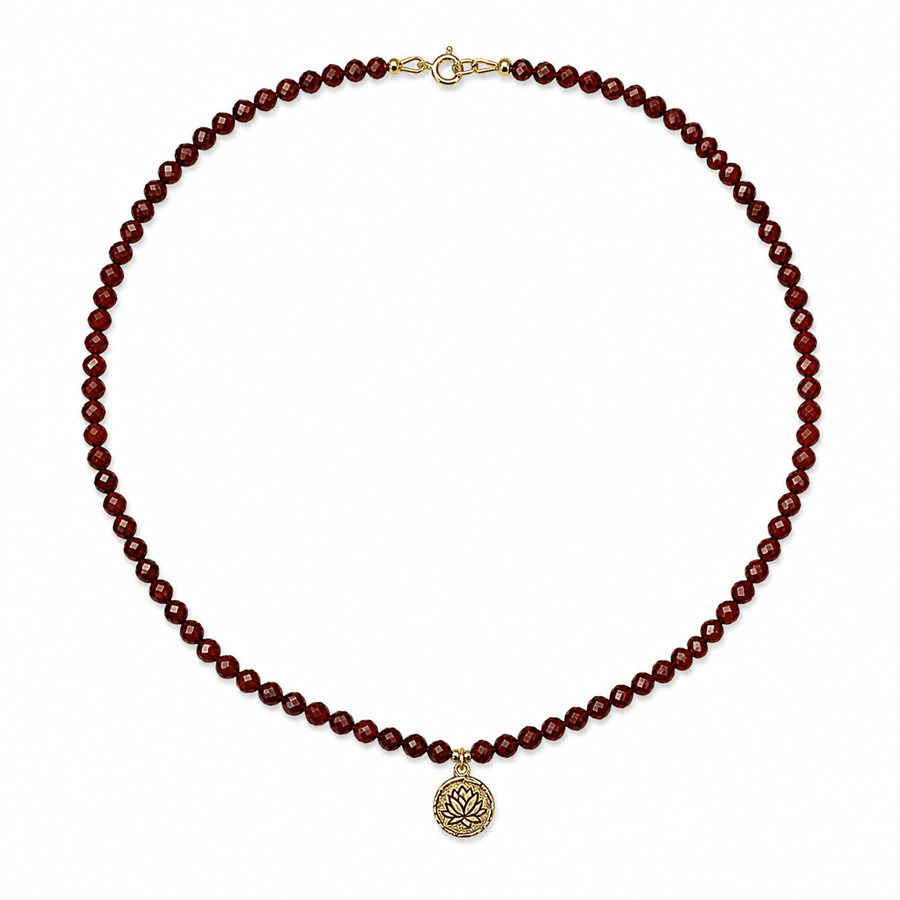 Karneol - Kette mit goldenem Lotus - Metaillon - Atelier Tibet