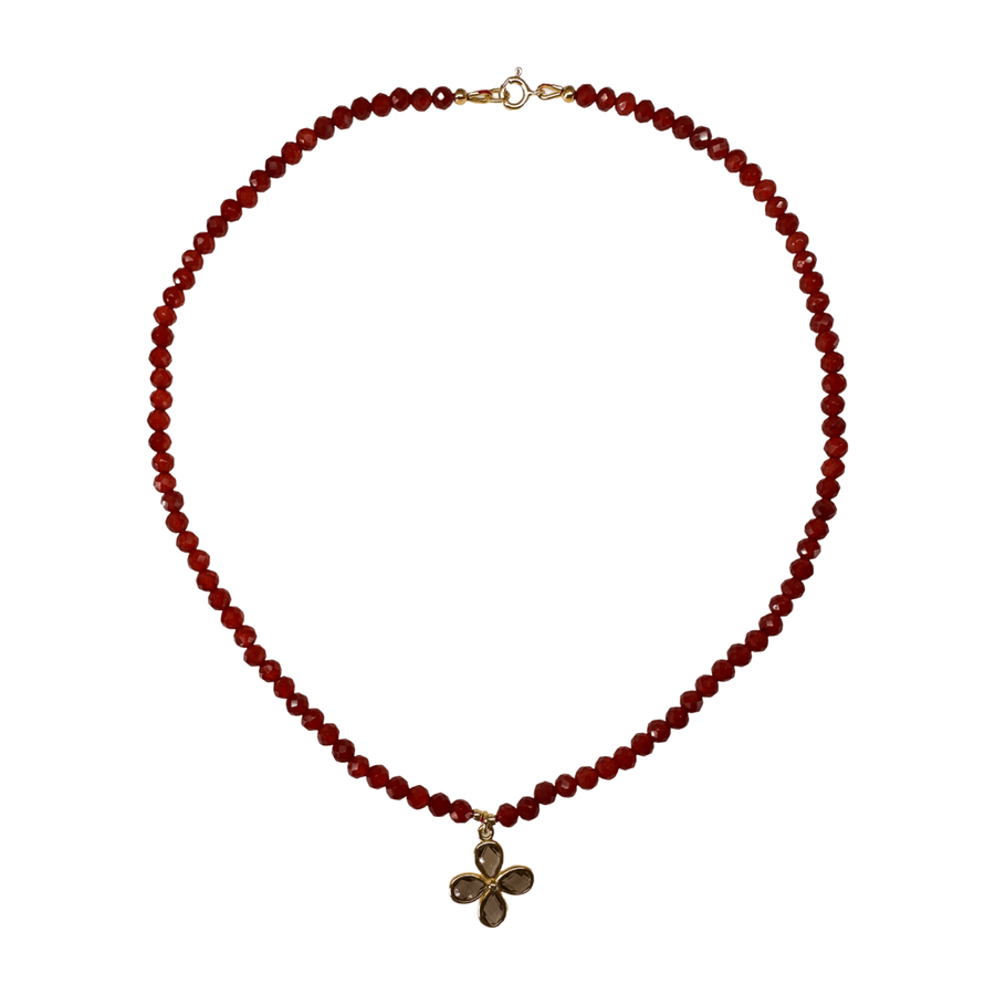 Karneol - Kette mit Rauchquarz - Anhänger - Atelier Tibet