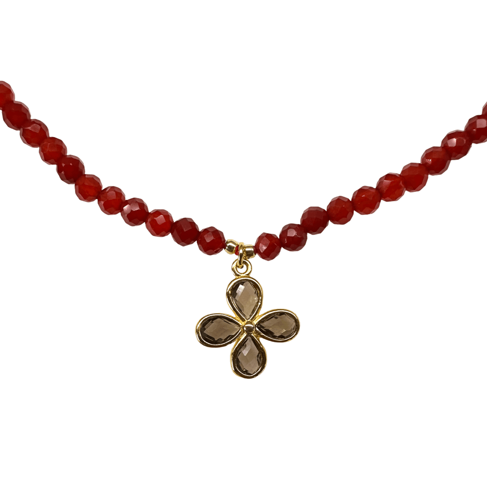 Karneol - Kette mit Rauchquarz - Anhänger - Atelier Tibet