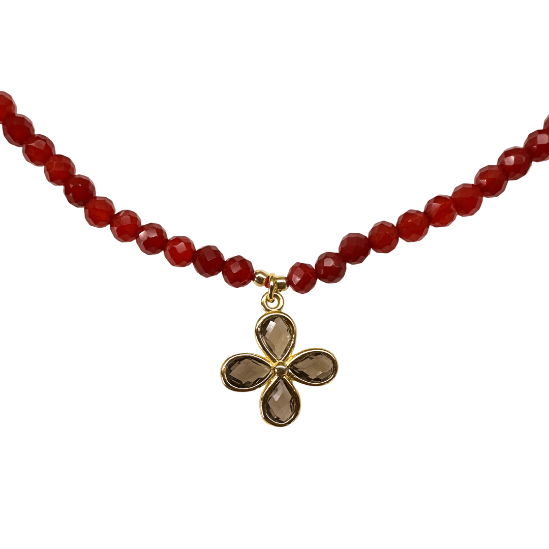 Karneol - Kette mit Rauchquarz - Anhänger - Atelier Tibet