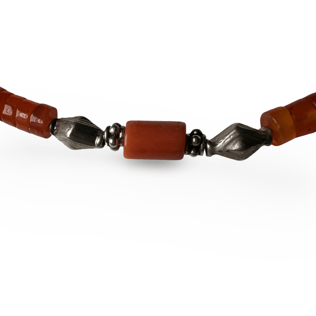 Karneol - Kette mit Silber, Türkis, Bernstein und alter Koralle - Atelier Tibet