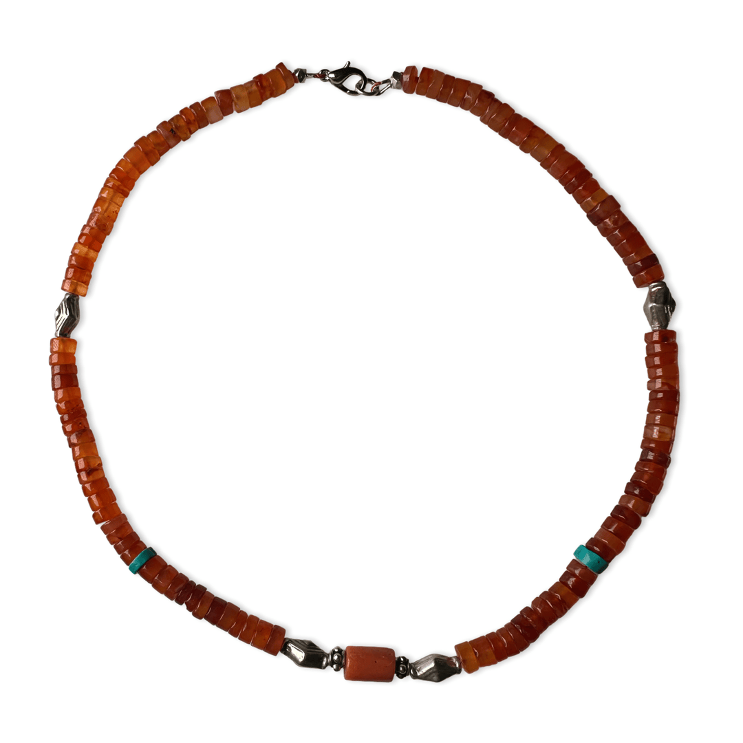 Karneol - Kette mit Silber, Türkis, Bernstein und alter Koralle - Atelier Tibet