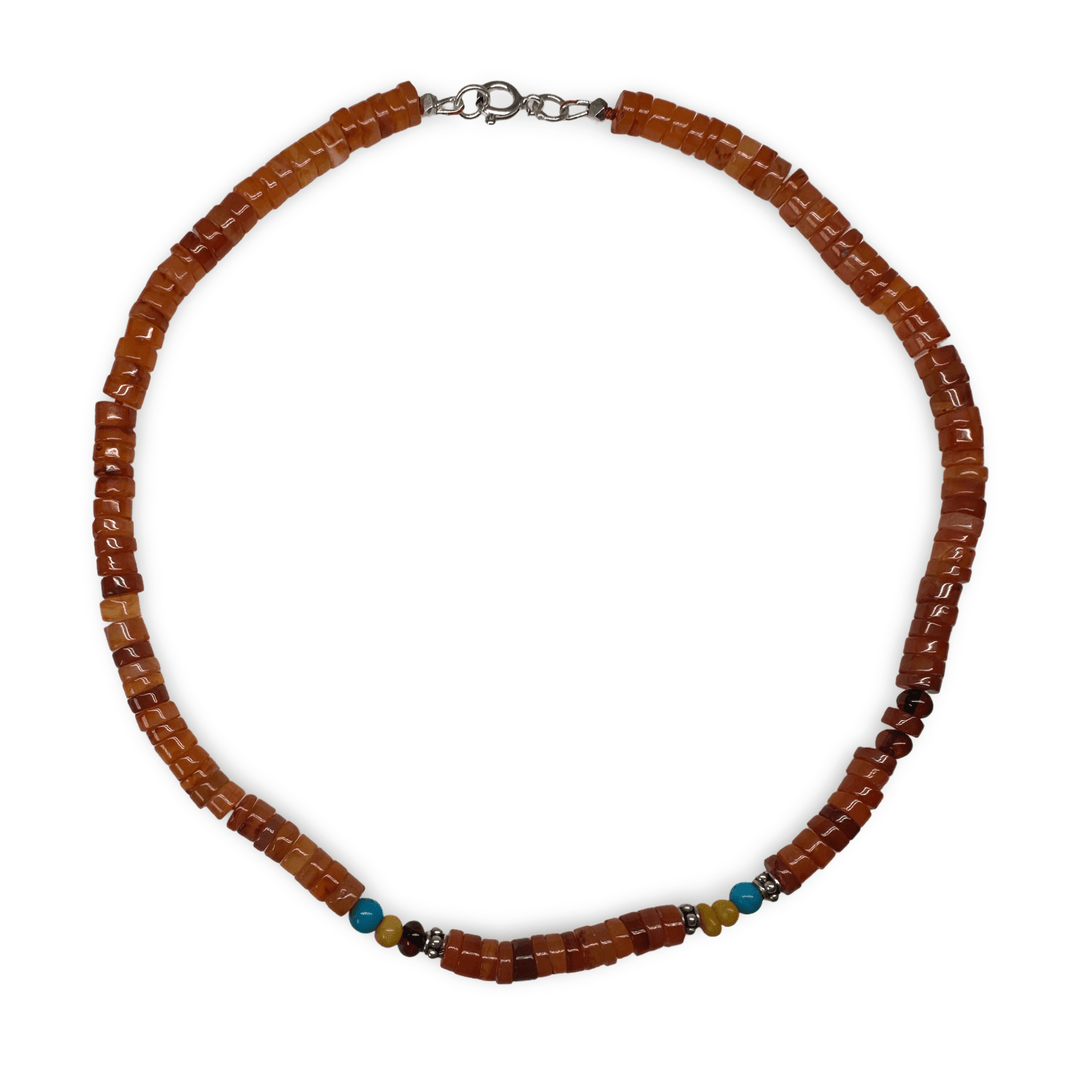 Karneol - Kette mit Silber, Türkis und Bernstein - Atelier Tibet