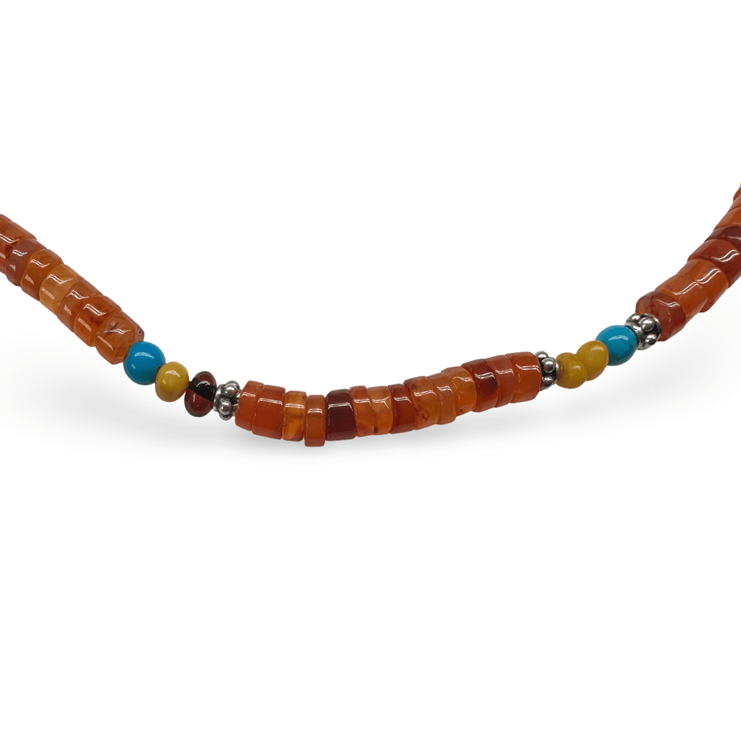 Karneol - Kette mit Silber, Türkis und Bernstein - Atelier Tibet