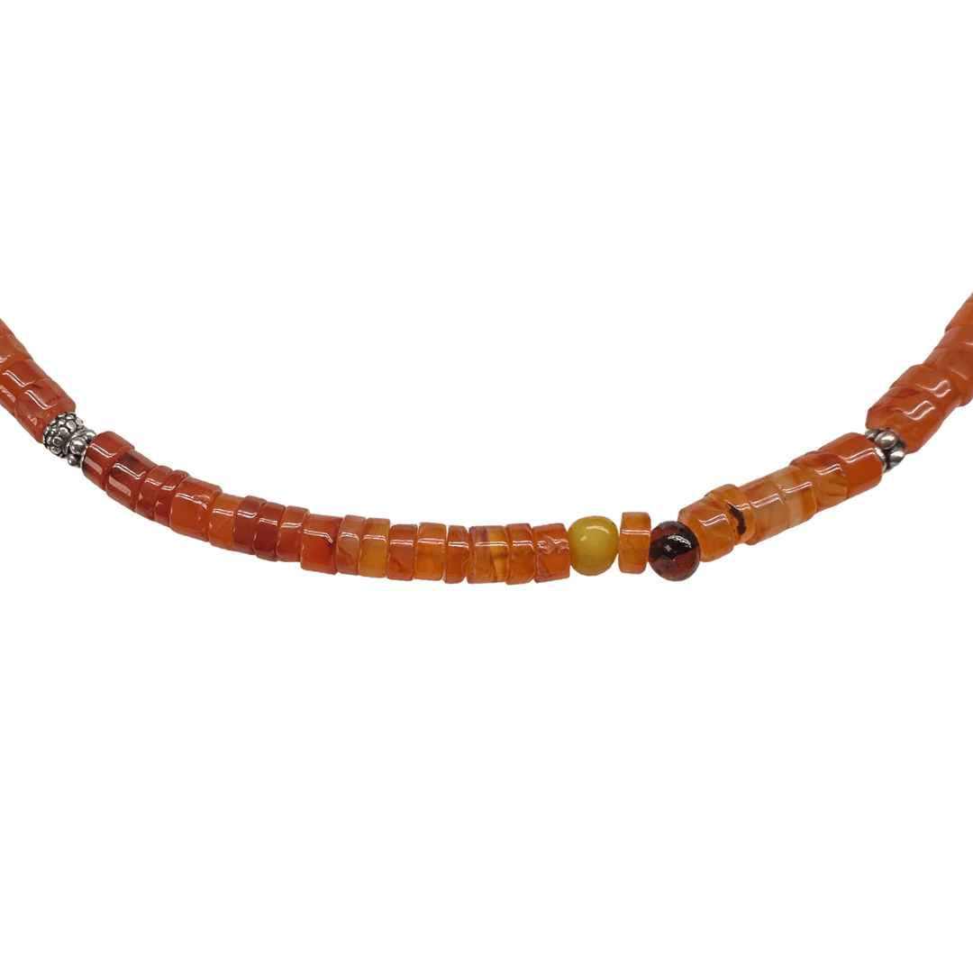Karneol - Kette mit Silber und Bernstein - Atelier Tibet