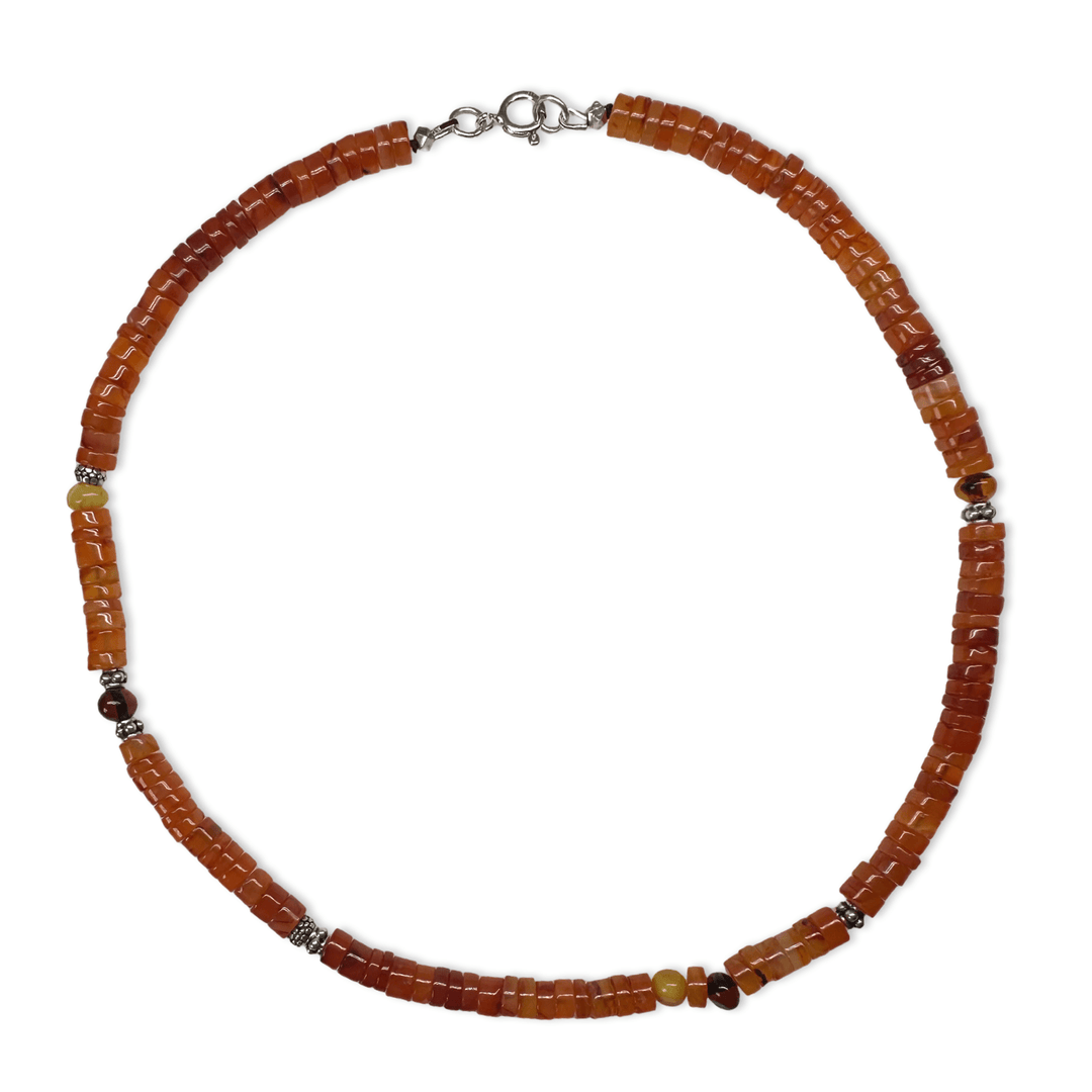 Karneol - Kette mit Silber und Bernstein - Atelier Tibet